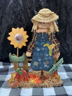 Fall wooden folk-art scarecrow standing Decor