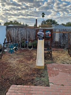 Wooden Swing Set with Slide and Swings