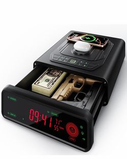 Biometric Gun Safe for Handgun, 0.3s Auto-Open,Silent,Wireless Charging, 3-Way Unlock Fingerprint Pistol Safe, Fits 2 Full Size Pistols – Smart Handgu