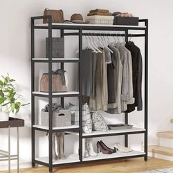 Garment Rack with Storage Shelf Or Book Shelf - white wood 