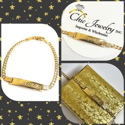 Custom engraved solid cuban link baby ID bracelet 14K YELLOW GOLD.