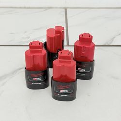 Milwaukee M12 3-2Ah & 1-1.5Ah Batteries (Fully Charged)