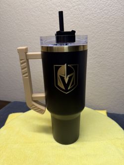 Logo Brands Vegas Golden Knights 40oz Travel Tumbler with Hockey Stick Handle. 