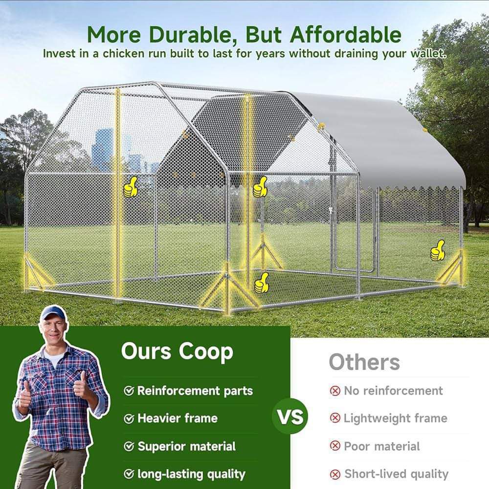 SINO LUBAN Chicken Run Metal Chicken Coop Large Runs Pens for Yard with Cover Cage Outdoor Walk in Big Extra Large Chicken Coops 20 Chickens Enclosure