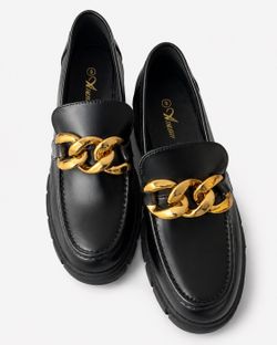 Athlefit Black Chunky Chain Loafers Size 8