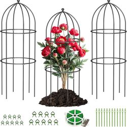 17.7" x 47.2" 3 Pack Plant Support Cage Large Peony Cages and Supports Peony Cage Obelisk Trellis for Climbing Plants Tomato Cages Plant Supports for 