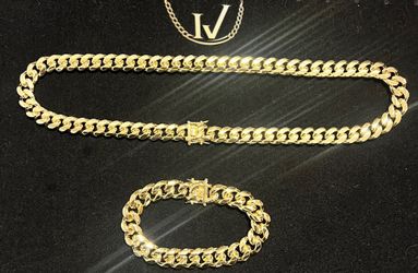 Miami Cuban Link Chain Set – 12mm & 14mm, 14K Gold Over Stainless Steel