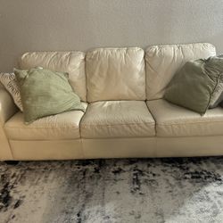 Beige Leather/Pleather Sofa 