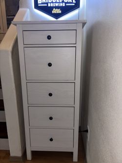 Tall” Skinny Dresser In Ivory Stained Solid Wood.