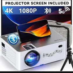 Projector with WiFi and Bluetooth, 5G WiFi Video Projector with Screen