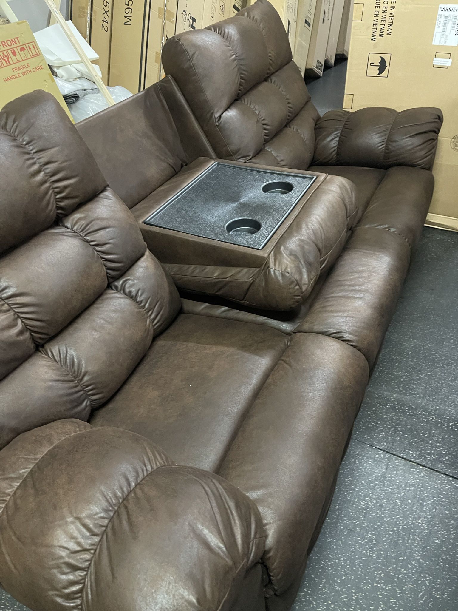 Reclining Sofa With Drop Down Table And Reclining Love Seat On Sale