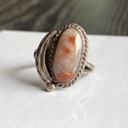 Ring 925 Sterling Silver Vintage Peach Adventurine