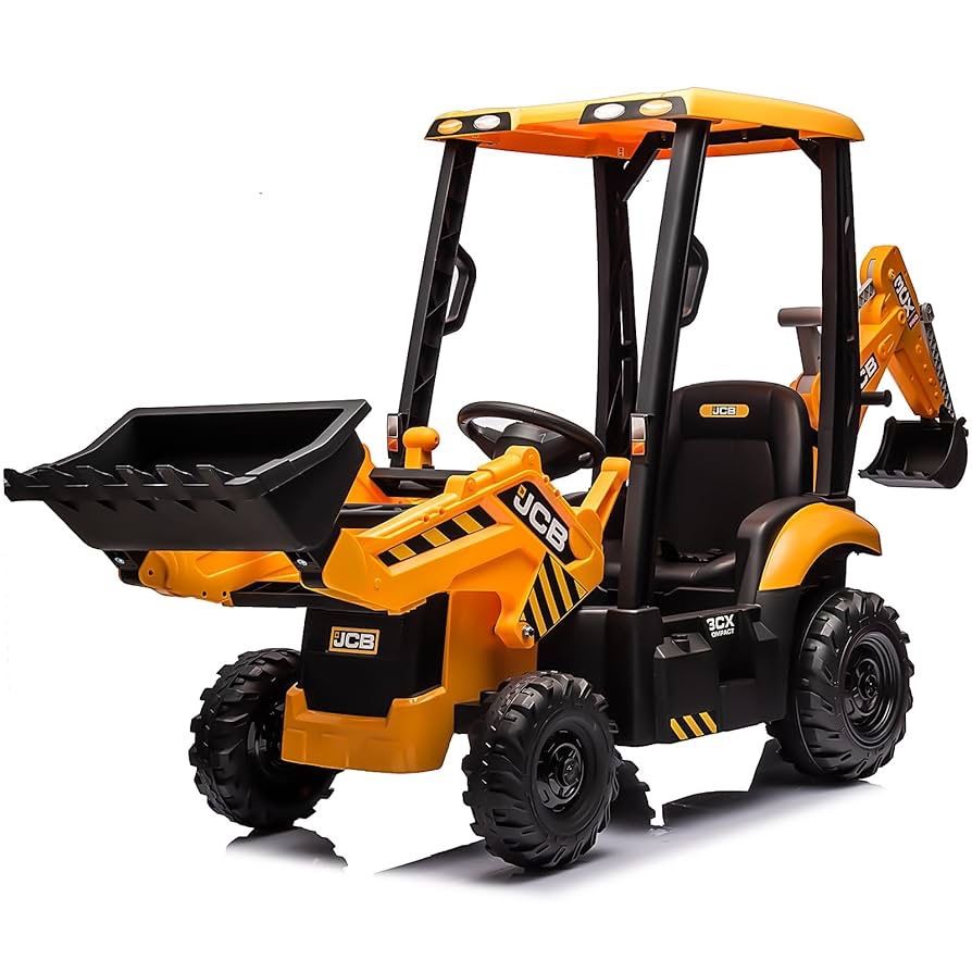 12V JCB Ride On Excavator, Ride on Toys for Kids 4-8, Electric Car for Kids with Tractor, Bulldozer, Digging Arm, Backhoe Loder with Slow Start/Stop, 