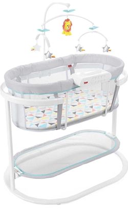 Baby bassinet bedside sleeper with calming sway motion generated by you or baby Dual-mode lighting! Choose from soothing projection and night light (L