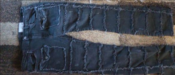 FWRD DENIM Stacked Fit Distressed Fringe Black Straight Jeans Cotton Elastane