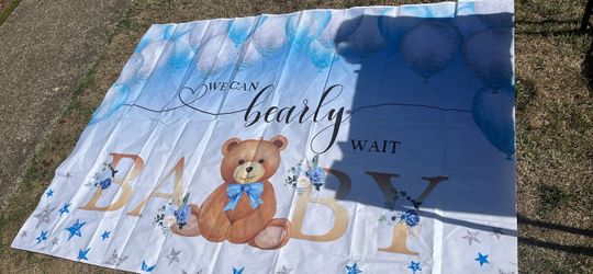 We Can Bearly Wait Baby Shower Backdrop Banner