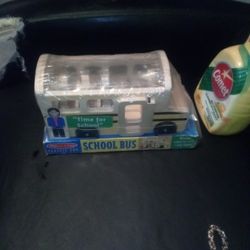 Wood School Bus Toy Wooden New