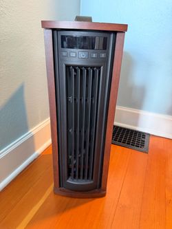 Wood paneled space heater with remote