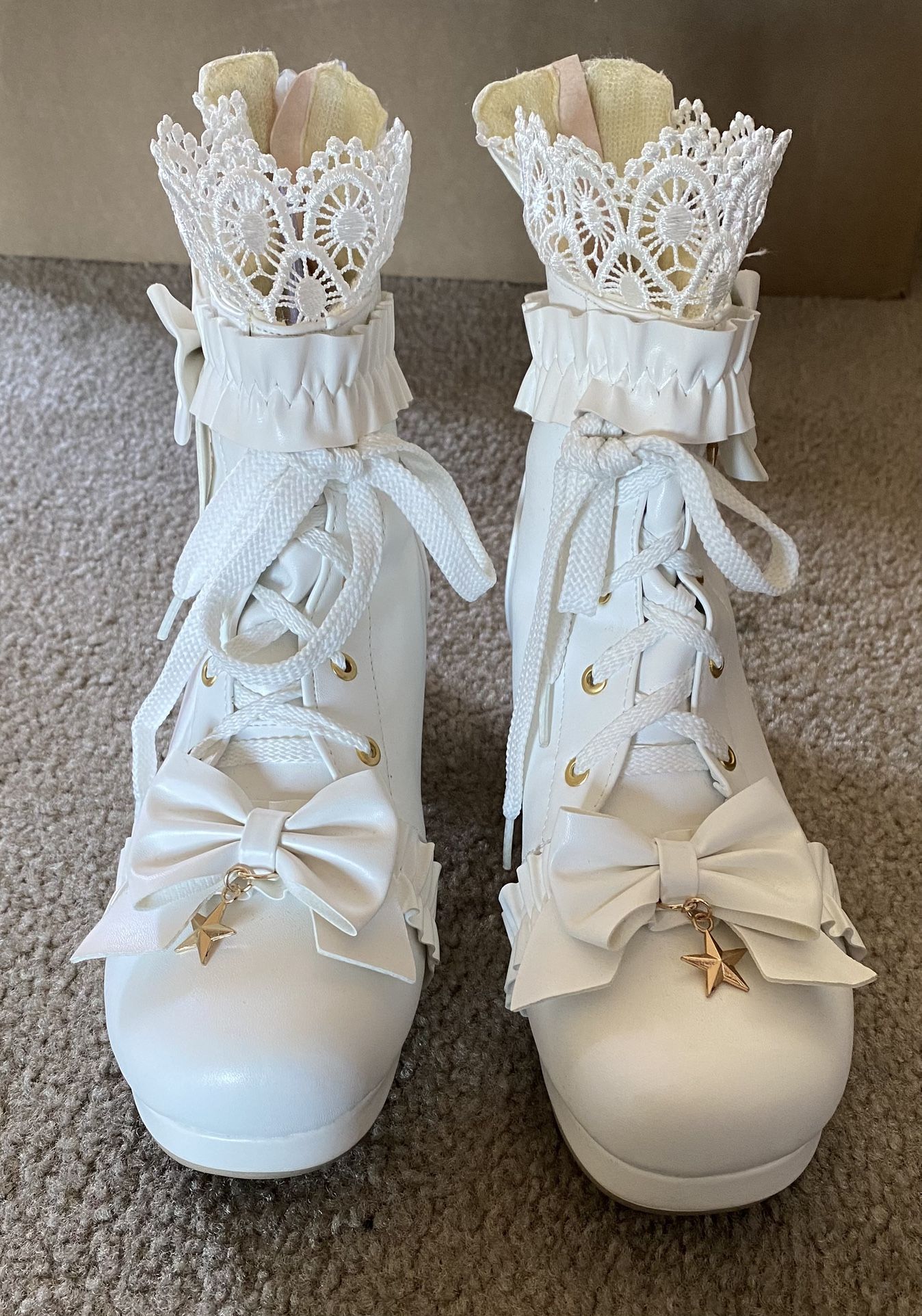 white lace bow shoe heel 