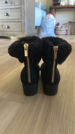 DKNY Black Fur-Trim Ankle Boots