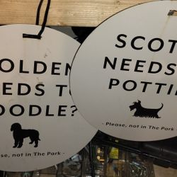 Cute Dog Walking Hanging Signs - Set Of Two