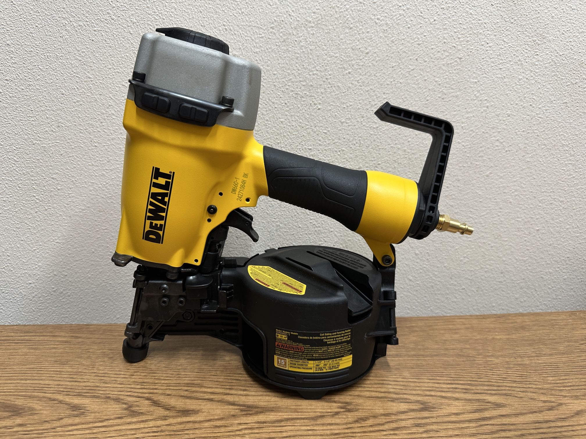 DEWALT DW66C-1 Pneumatic 15-Degree Coil Corded Siding Nailer