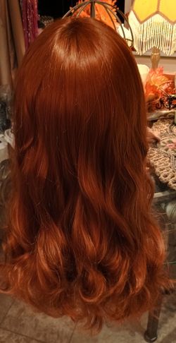 Wig Human Hair Long With Bangs Red $70