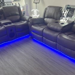 RECLINING SOFA AND LOVESEAT WITH BLUETOOTH SPEAKERS AND MORE!