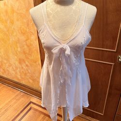 Vintage Delicate White Tie-Front Sleeveless nightwear with G-string