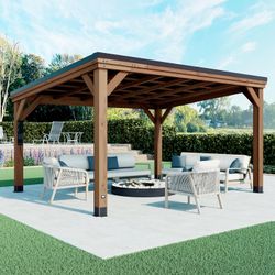 Backyard Discovery Arcadia 14' x 12' Cedar Wood Outdoor Gazebo Pavilion with Hardtop Galvanized Steel Slope Roof