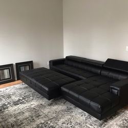 New black leather sofa sectional