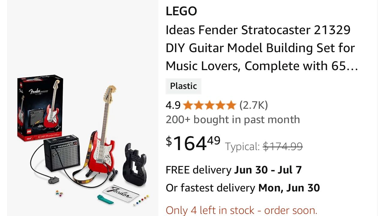 LEGO Ideas Fender Stratocaster 21329 DIY Guitar Model Building Set for Music Lovers