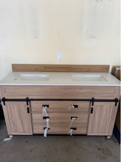 Double Sink Vanity Light Oak