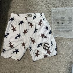 Eric Emanuel X Bape Shorts Brown and Blue on White 