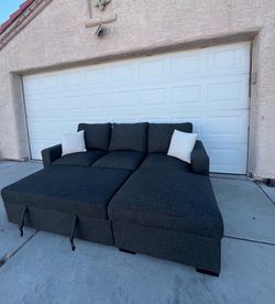 Like New Pull-Out Sleeper Sofa Bed Dark Gray