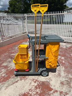 Janitor Cleaning trolley Cat w/ Cover & PVC Bag & Mop Bucket & Wringer Side Press 8 3/4 Gallon Cap