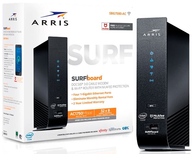 ARRIS SURFboard SBG7580-AC DOCSIS 3.0 Cable Modem/WiFi AC 1750 Router