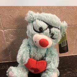 Vintage Valentines Day Animal Adventure Blue Bear with Glasses and Heart Stuffed Animal Plush 11” Soft