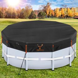 12Ft Round Pool Cover for Above Ground Pools [UV & Tear Resistant, Waterproof] 500D Solar Pool Cover with Enhanced Ratchet Cord, Windproof Strips & Gr
