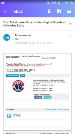Wizards Bucks Tickets tonight all inclusive Courtside
