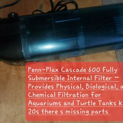 Penn-Plax Cascade 600 Fully Submersible Internal Filter – Provides Physical, Biological, and Chemical Filtration for Aquariums and Turtle Tanks k3a 20