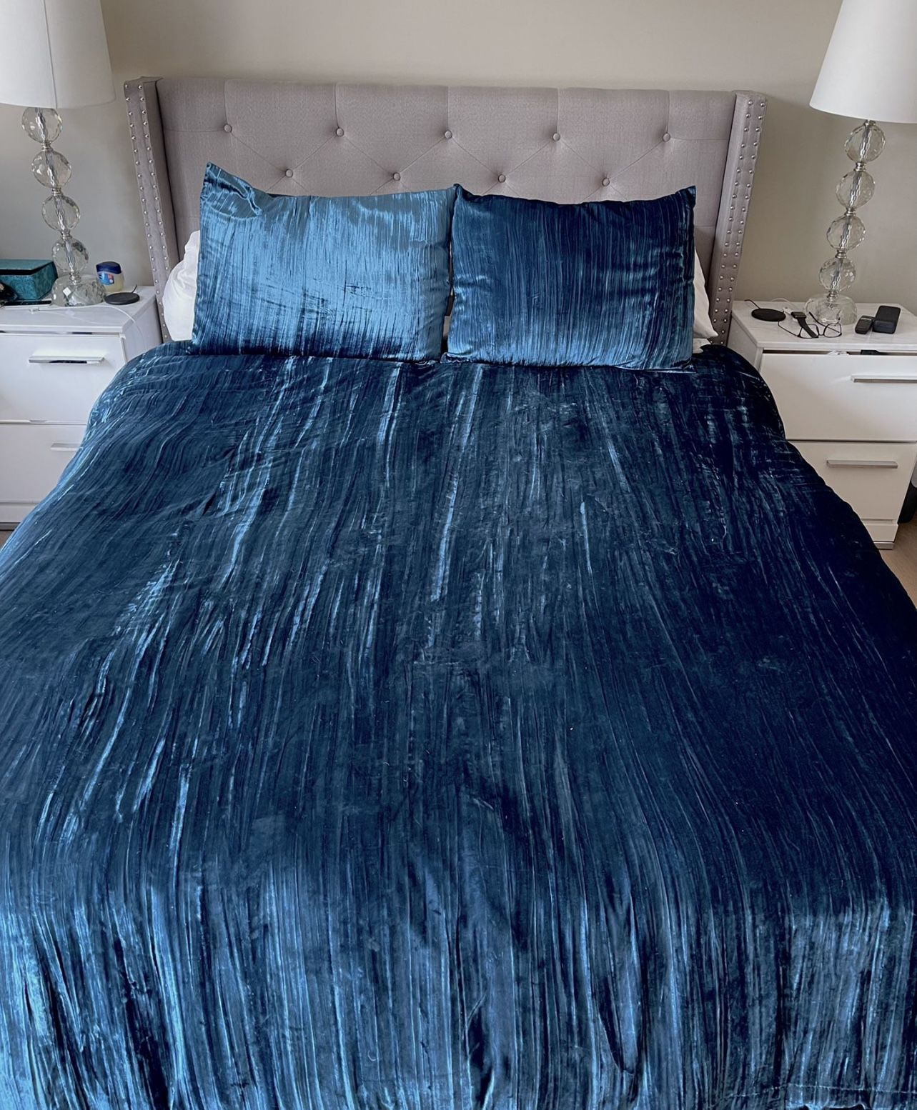West Elm Blue Velvet Duvet Cover & Shams