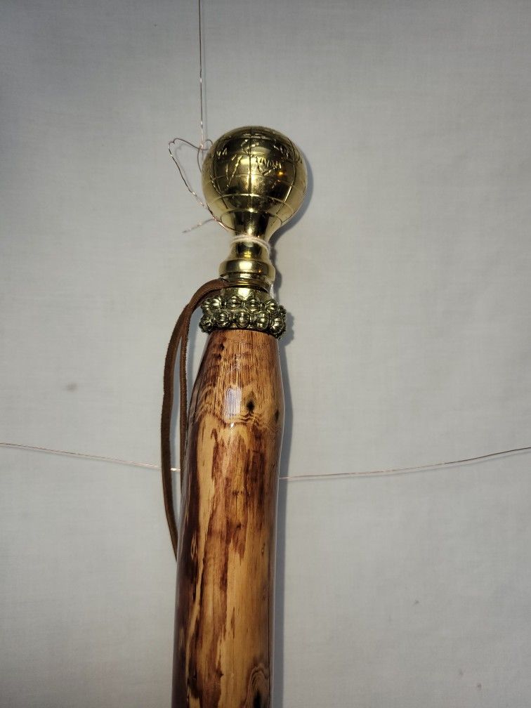 HANDMADE WOOD WALKING STICK WITH GLOBE 59in