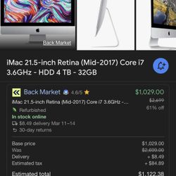 2017 21.5 Inch iMac “Special Spec” Desktop 4K Retina Display i7 Processor 32 GB DDR4 Memory Radeon Pro 560 Graphics Card