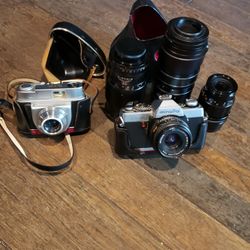Vintage Camera Repair Lot – Minolta + German Camera + 3 Lenses – Great for Collectors or Restoration