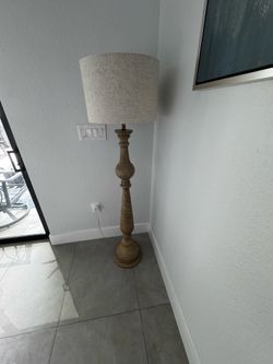 Traditional Turned Wood Floor Lamp with Drum Shade