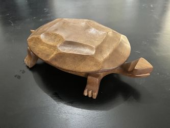 Hand Carved Wooden Lidded Turtle Trinket Box