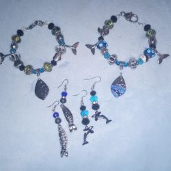 Orca Killer Whale Southern Resident Orca Beaded Charm Bracelet Earrings 