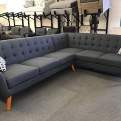 New Mid Century Sectional.  Grey.  111” X 85”.  Free Delivery!