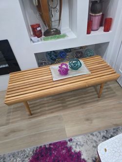 Mid-Century Modern Wood Slat Bench